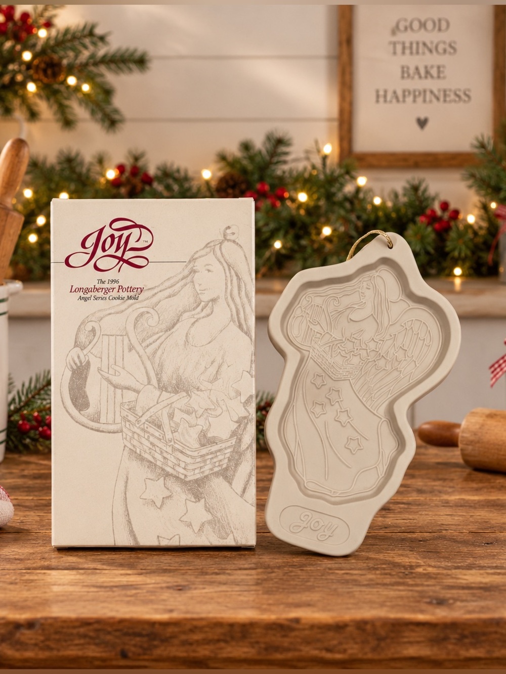 1996 Longaberger “Joy” Angel Cookie Mold with Original Box and Gold Ribbon